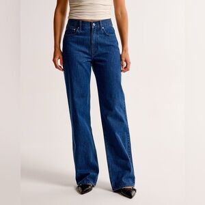 Abercrombie & Fitch The Loose High Rise Relaxed Pinstripe Blue Jeans size 32
